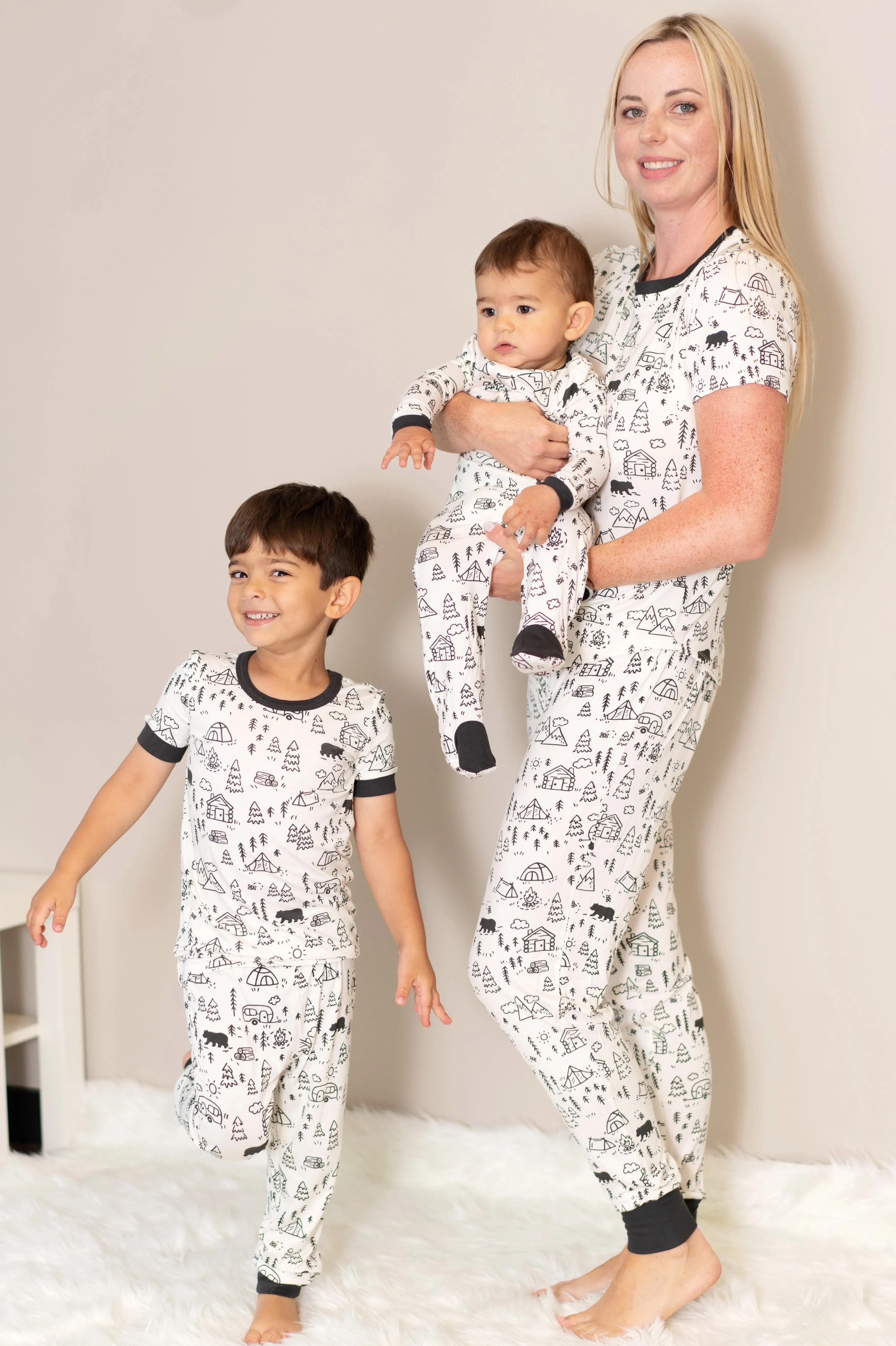 Women's Bamboo Short Sleeve Pajama Set (Doodle Camp Print)