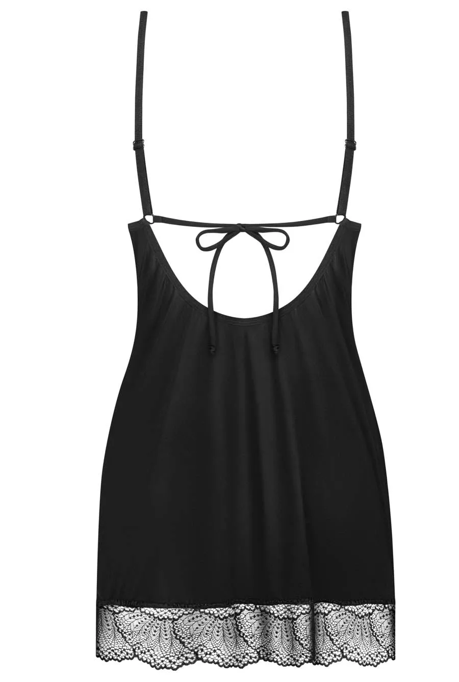 Womens Luxe Black Lace Chemise Set