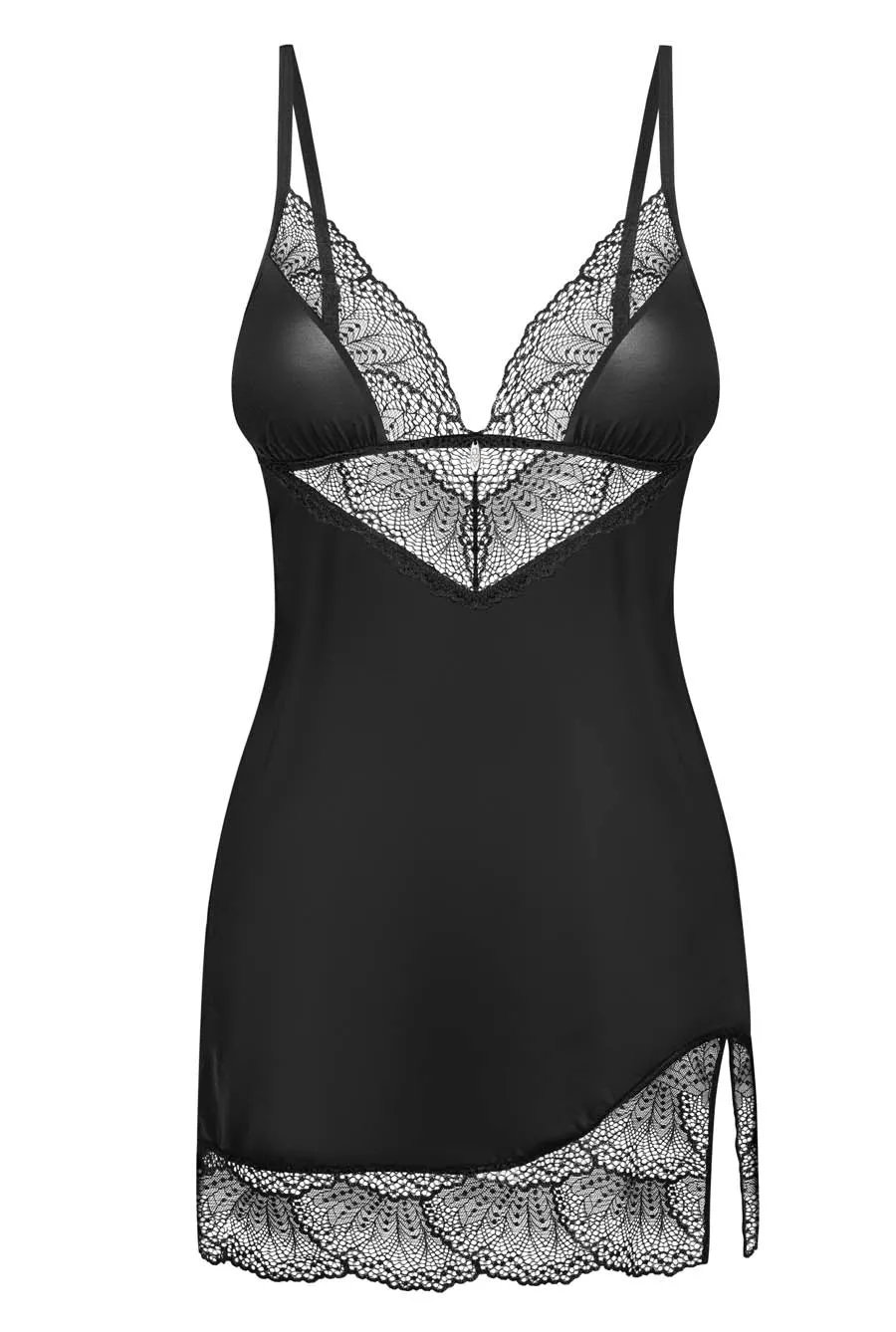 Womens Luxe Black Lace Chemise Set