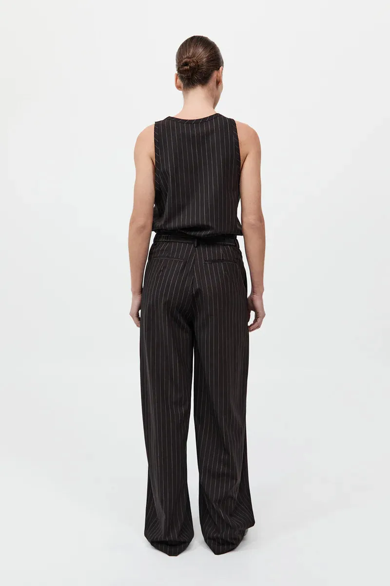 WOOL PINSTRIPE TAPERED PANTS