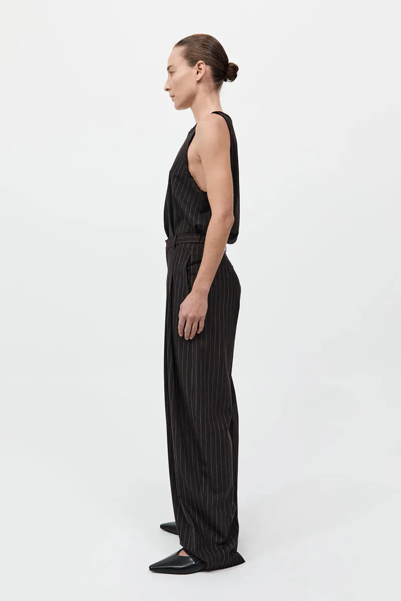 WOOL PINSTRIPE TAPERED PANTS