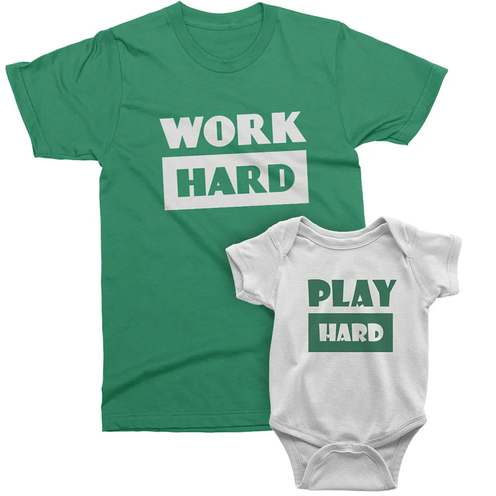 Work Hard_Play Hard - Short Sleeve Graphic Matching T-Shirts for Mommy/Daddy and Me