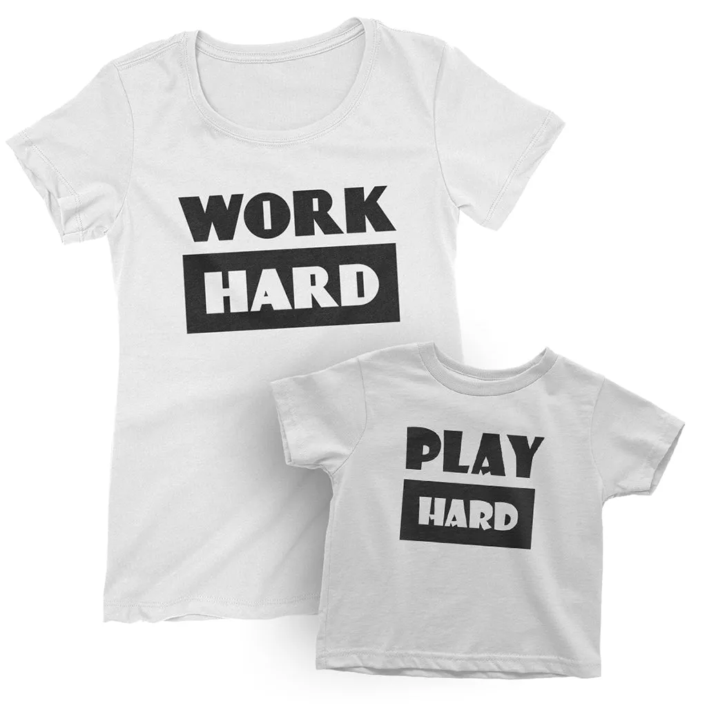 Work Hard_Play Hard - Short Sleeve Graphic Matching T-Shirts for Mommy/Daddy and Me