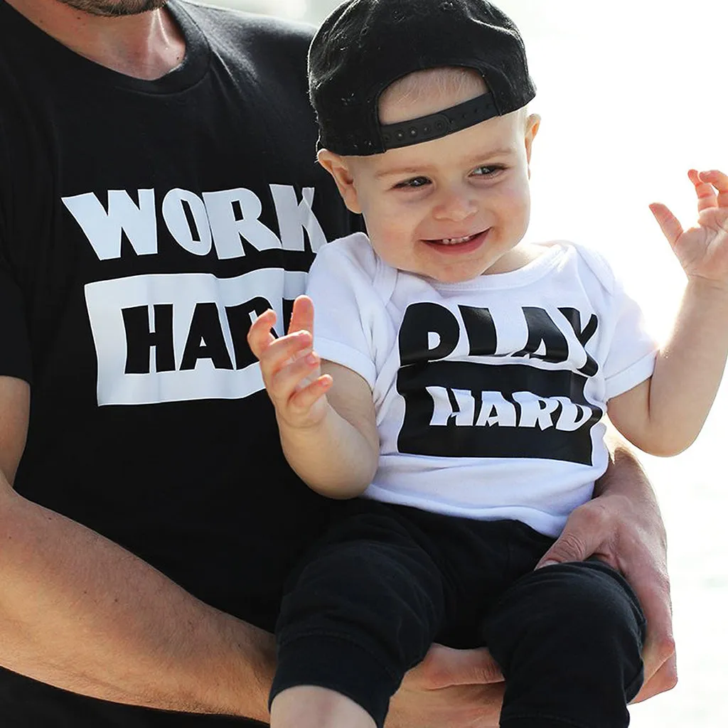 Work Hard_Play Hard - Short Sleeve Graphic Matching T-Shirts for Mommy/Daddy and Me