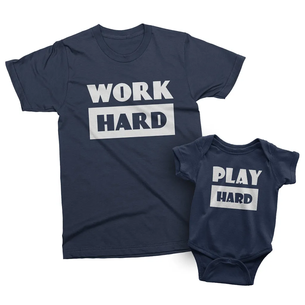 Work Hard_Play Hard - Short Sleeve Graphic Matching T-Shirts for Mommy/Daddy and Me