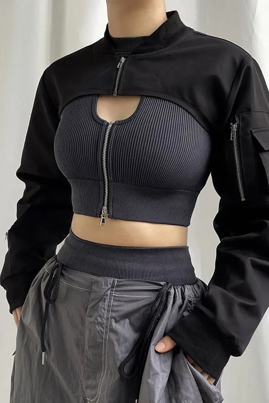 Work style zipper short blouse