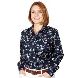 WWLS2177 Just Country Women's Abbey Work Shirt Navy Dandelion