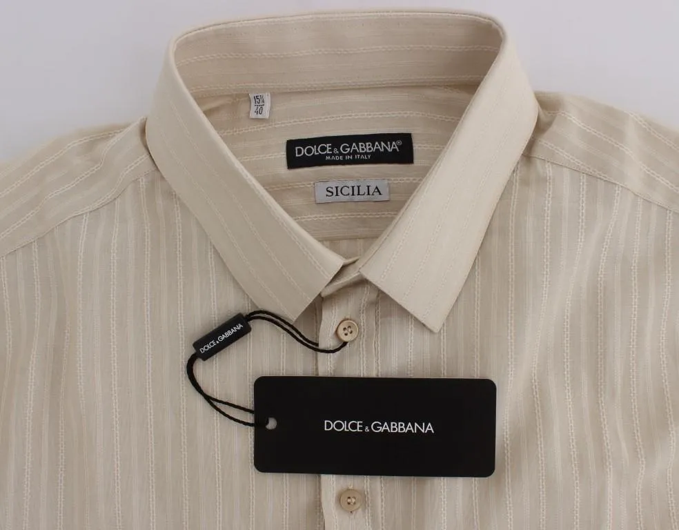Yellow Striped Cotton Slim SICILIA Shirt