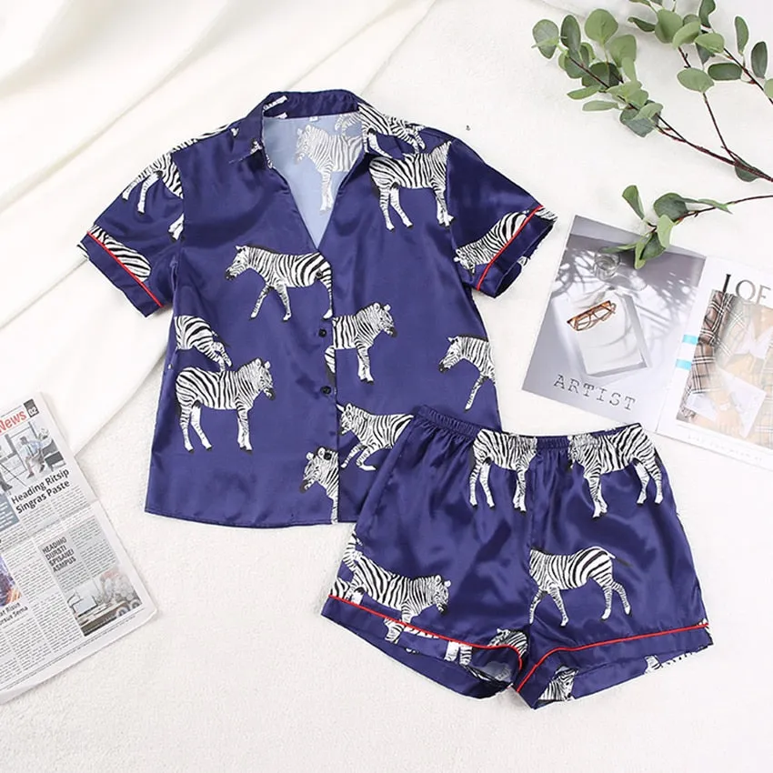 Zebra Animal Print 2PC Short Pajama Set