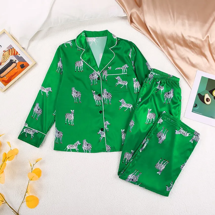 Zebra Print Long Sleeve 2PC Pajamas Set