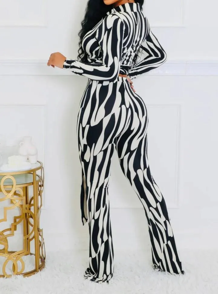 zebra print stretch pants suit