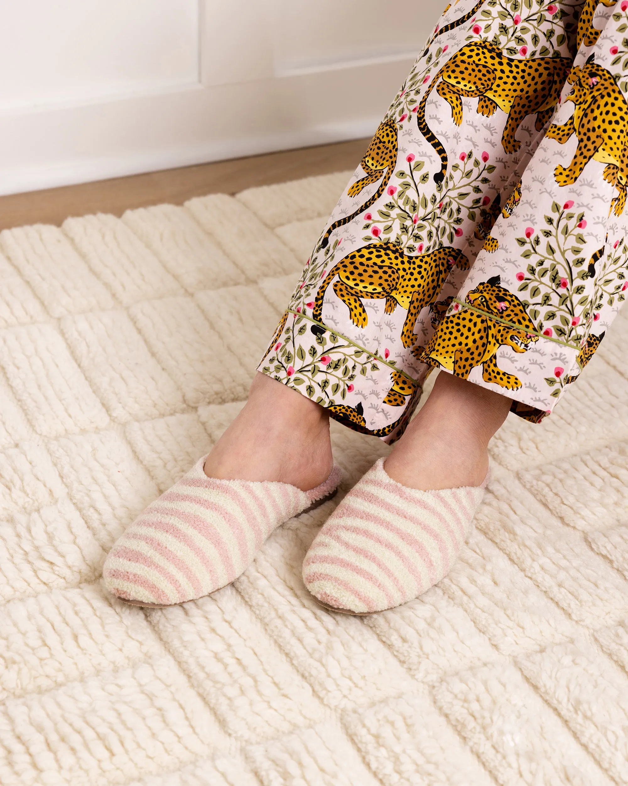 Zebra Stripe - Tufted Slippers - Blush