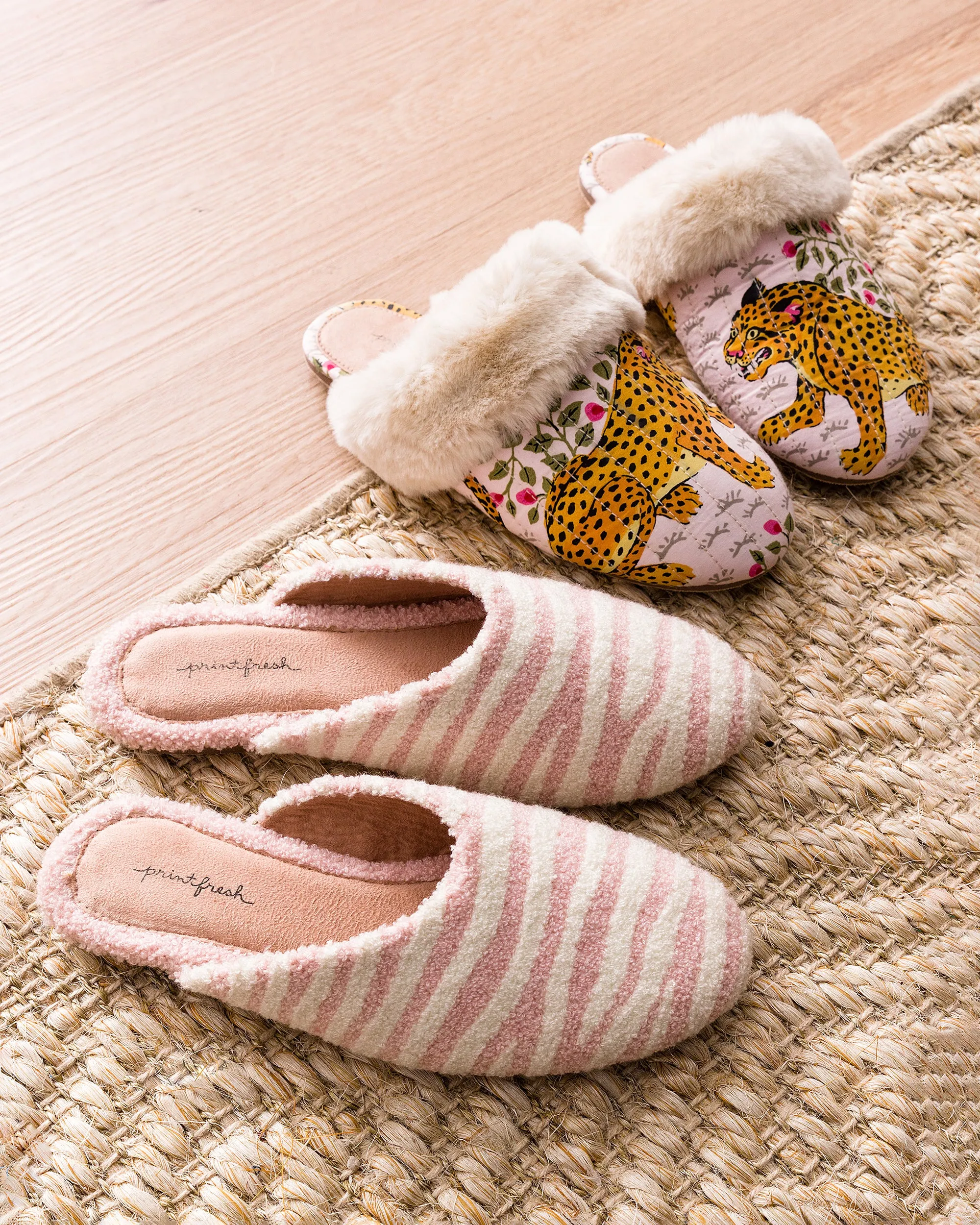 Zebra Stripe - Tufted Slippers - Blush