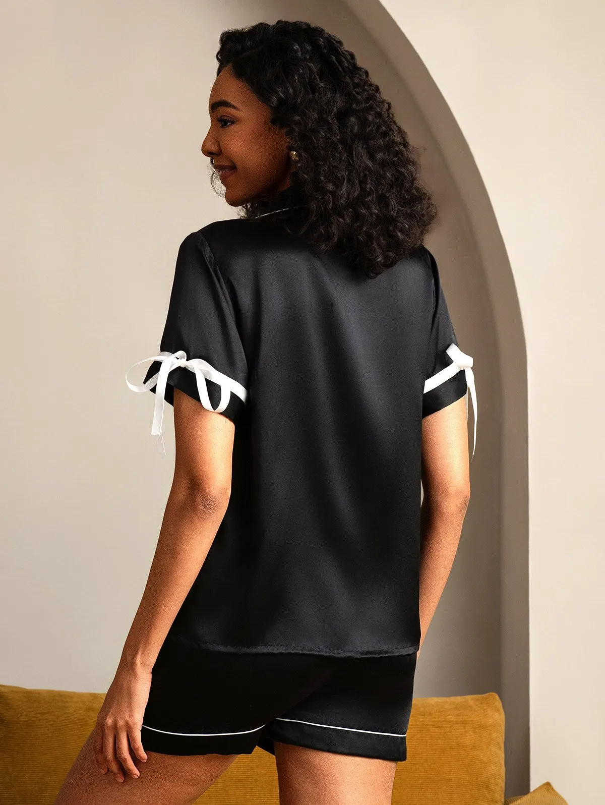 Zuivere Zijde Korte Mouw Shorts Pyjama Set